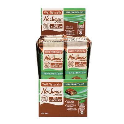 Well Naturally No Added Sugar Bar Milk Chocolate Peppermint Chip 45g x 16 Display